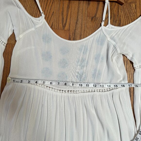 White embroidered Dress Cold Shoulder Countryfest Large Boho Festival rodeo - Picture 5 of 13